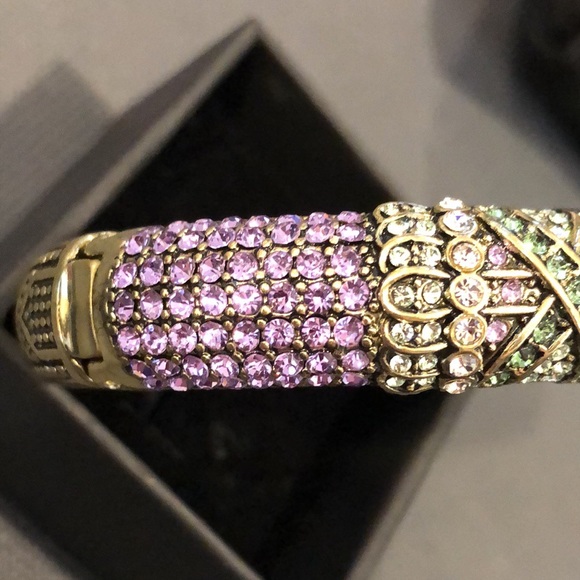 HEIDI DAUS Purple Green Criss Cross Design Swarovski Crystal Spring Hinge Bangle - Picture 12 of 17